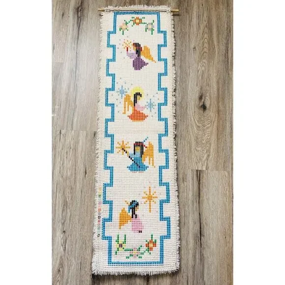 Vintage Ted DeGrazia Finished Latch Hook 4 Angels Lighting Sundance Wall Hanging